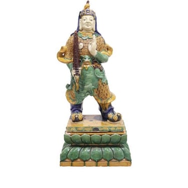 Very Large Chinese Sancai Glazed Pottery Figure, Standing Ming Style Warrior 