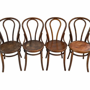 Set of 4 Vintage Bentwood Dining Chairs – Antique Wood Café Chairs – Thonet Style Bistro Chairs – European Farmhouse Dining Chairs 