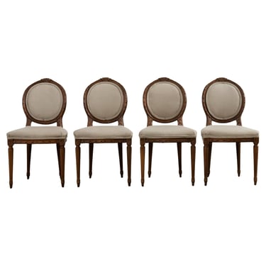 Set of Four French Louis XVI Style Walnut Dining Chairs