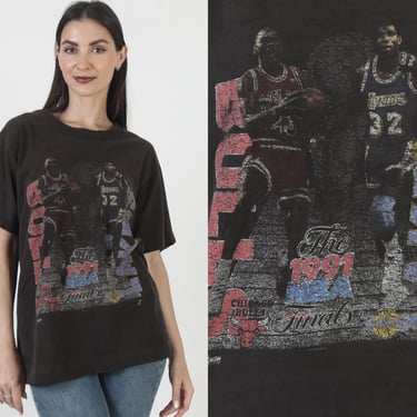 Micheal Jordan Magic Johnson T-Shirt, Vintage 1991 NBA Finals, Chicago Bulls LA Los Angeles Lakers 