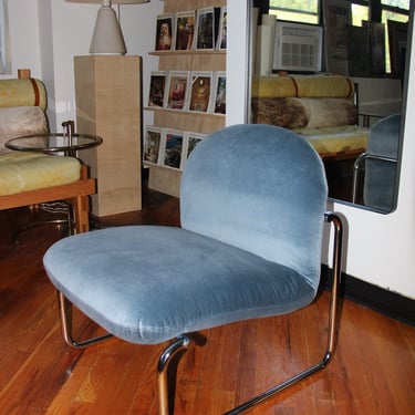 Newly Upholstered Vintage Tubular Chrome Lounge Chair - Periwinkle (prop rental only)