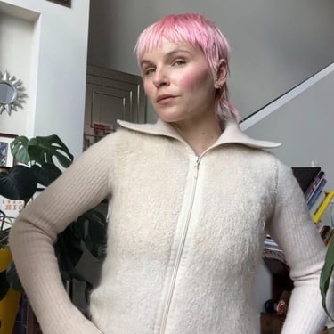VTG Margaret O’Leary Fuzzy Zip-up Cardigan 