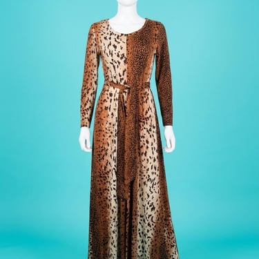 Vintage 1970s Animal Print Jersey Knit Maxi Dress Size S/M 