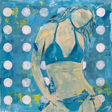 Bikini paintings, 36x 36x  1.5x beach/ocean, LA, hand painted, original art, unique painting, wall art, interior design 