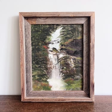 vintage original oil painting waterfall landscape - framed 