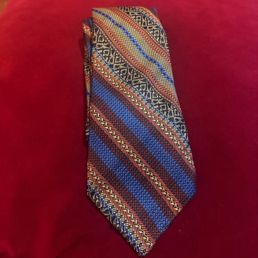 Vintage 1970s Tie • Woven Silk • Iridescent Jacquard Pattern • Thick Textured Boutique Menswear • Retro Statement Necktie • Jewel Tone 