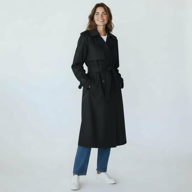 Vintage John Weitz Womens Size 12 Black Trench Coat w Insulated Removable Liner 