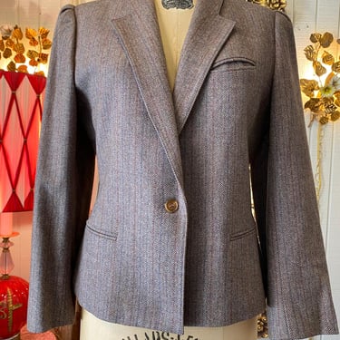 vintage 1970s wool blazer, taupe pin striped jacket, stirling cooper, preppy, m 