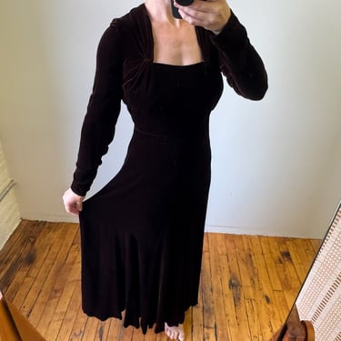 Vintage 1930's Brown Velvet Gothic Glamour Maxi Evening Gown