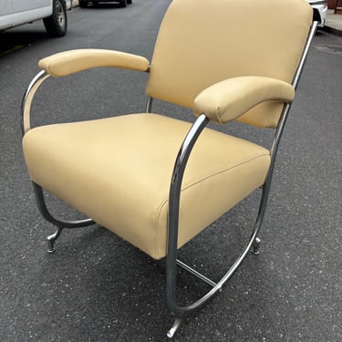 Art Deco Lounge Chair by Theo A. Kochs, Chrome & Leather, 1935, USA