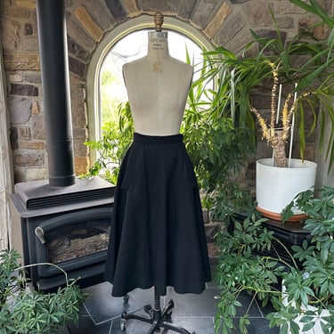 Vintage 1960s Black Wool Felt Midi Skirt 