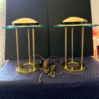 Matching pair of Robert Sonneman for George Kovacs iconic 1980s "Saturn" table lamps. All original beautiful vintage condition approx 19t x16w for pick up only