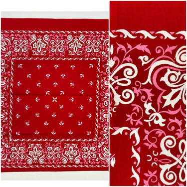 Vintage 1960s 1970s Cotton Bandana Handkerchief American Red Paisley Western 