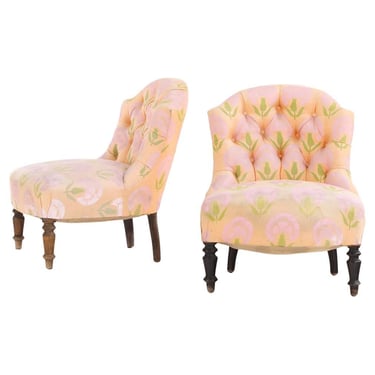 Pair of French Napoleon III Slipper Chairs, C. 1860.