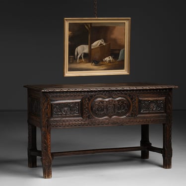 Oil Painting / Carved Trunk Console