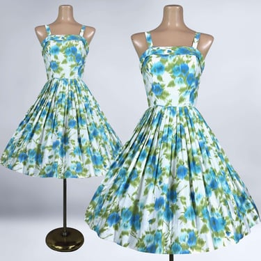 VINTAGE 1960s Full Sweep Floral Sun Dress | Schwartz Liebman Textiles | 60s Summer Pin-Up Party Dress | Rockabilly Fashion | VFG Member 