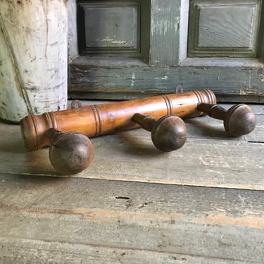 French Faux Bamboo Coat Hook, Wood, 3 Hooks, Mushroom Coat Hat Rack, Rustic French Farmhouse, Damages 