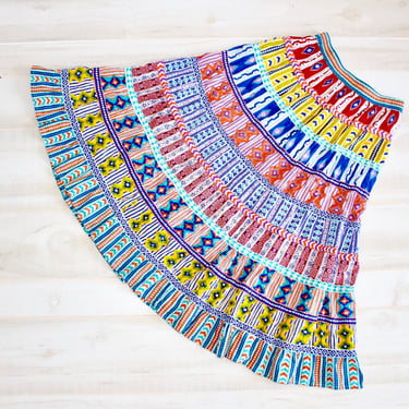 Vintage 90s Prairie Skirt, Midi Maxi Skirt, Tiered, Tribal Print, Patchwork, Boho, 1990s, Hippie 