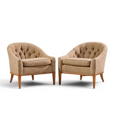 Erwin Lambeth Style Mid Century Walnut Lounge Chairs - Pair - mcm 
