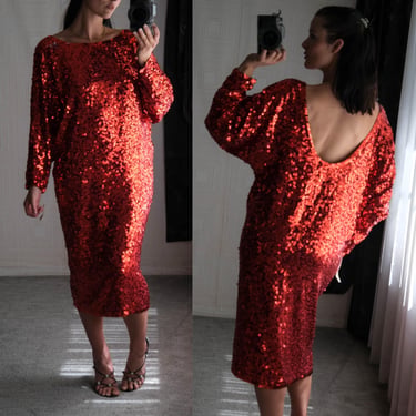 Vintage 80s CATHY HARDWICK Tom Ford Black Label Ruby Red Silk Sequined Dress Unworn w/ Tags | 100% Silk | 1980s Tom Ford Designer Disco Gown 