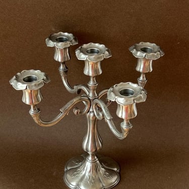 French Pewter Five-Arm Candelabra - Vintage Étain - Rococo Style Tablescape Decor 