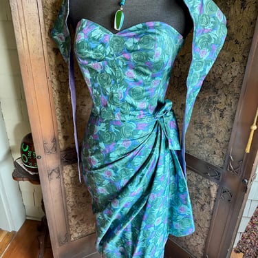 Vintage 1950s Hawaiian Sarong Cotton Dress with Matching Scarf Set by Pauline Lake - XS 