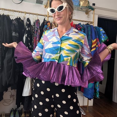 60s Pastel Ruffle Crop Top // Reworked Romantic Purple Ruffle Blouse Vintage Summer Statement Top 