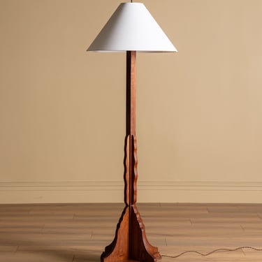 Art Deco Sculptural Oak Floor Lamp, Netherlands, Circa 1920s