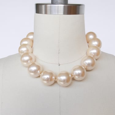 1980s Necklace Beaded Chunky Pearl Choker 