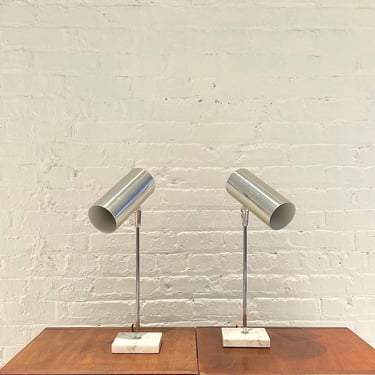 Pair of 1970’s George Kovacs Stem Lights with Italian Marble Bases 
