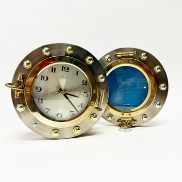Vintage Landex,  Royal Craft Ships Clock, Brass, Glass, Steel, Made in japan, 1980s 
