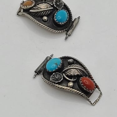 Turquoise and Coral Watch Tips - Sterling Silver Watch Bands - Silver Turquoise Watch Ends - Navajo - Watch Band - Smartwatch Band 