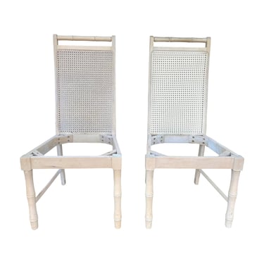 Set of 2 Vintage Faux Bamboo Dining Chairs Project - Broyhill Cane Back Hollywood Regency Chairs - Coastal Palm Beach Chinoiserie Furniture 