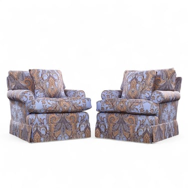 George Smith Scroll Arm Lounge Chairs - Pair - mcm 
