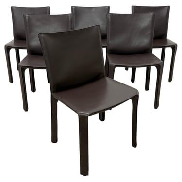 Mario Bellini Cab 413 Brown Leather Dining Chairs for Cassina - Set of Six