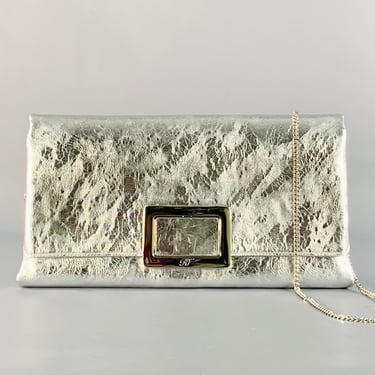 ROGER VIVIER Metallic Silver Textured Leather Clutch Handbag