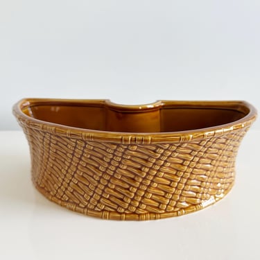 Vintage 2-Piece Ceramic Basket Centerpiece Planter 
