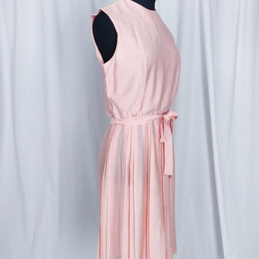 Vintage 60s Sheer Pink Sparkle Dress // Button Back Pleated A Line Skirt 
