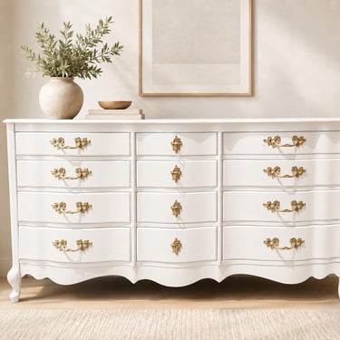 Vintage French Provincial Triple Dresser | 12 Drawer Serpentine - REFINISHED TO ORDER 