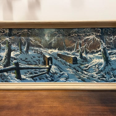 Ray Hendershot Original Oil Painting Snowy Landscape Framed 39x19 