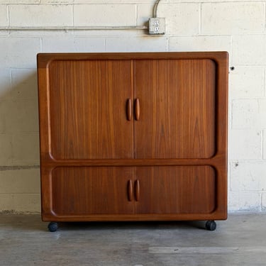 Dyrlund Teak Tambour Door Rolling Cabinet Denmark Mid-Century Modern 1970s 