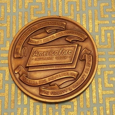 Chicago America Fore Insurance Group, Western Department Dedication Bronze Coin, Medal, Paperweight, Gift For Him, Brass Coin, Desk Weight 