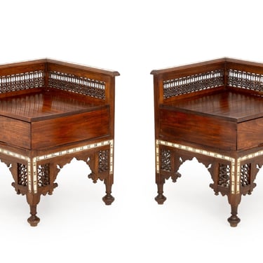 Pair of Syrian Bone Inlay Walnut Corner Chairs