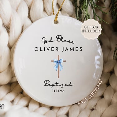 Personalized Ceramic Baptism Ornament, Custom Christening Keepsake, First Communion Gift, Baptism Gift by CloudArt