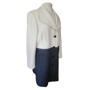 Vintage Y2K Colorblock Coat Cream Gray Wool Blend Mid Length L 