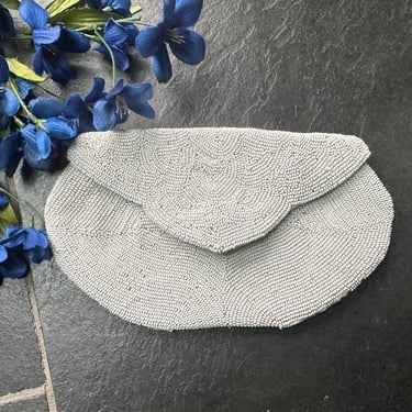 Vintage White Beaded Bridal Clutch Bag Purse Walborg Made in Belgium 