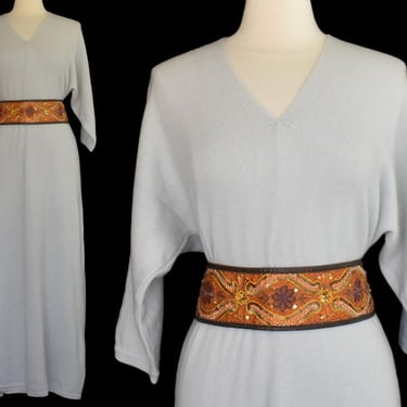 1980s Neiman Marcus Silver Gray Cashmere Maxi Dress, Soft Luxury Sweater, Size L to Extra Large 