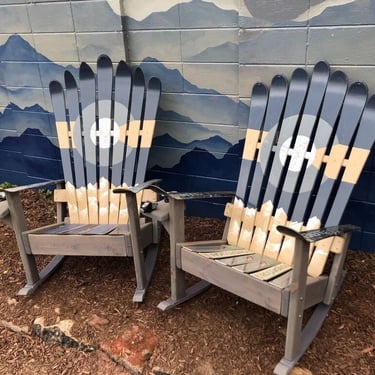 Set of 2 Grey rockers -  Adirondack Patio Ski Chairs, Colorado Flag Wood Chair, Grey Chair, Unique Gift, Colorado Lifestyle Chairs, ROCKING 