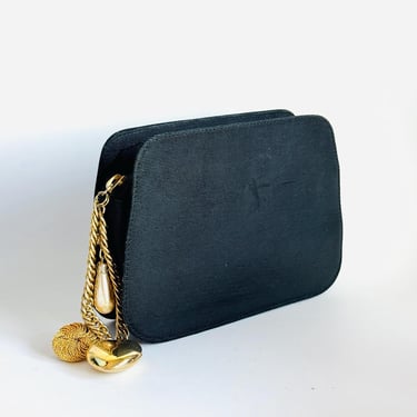 vintage rare Moschino charm bracelet clutch or evening bag black with gold tone hardware 