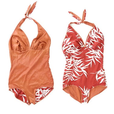 70s One piece  | Vintage 1970s orange Bamboo reversible one piece swimsuit bathing suit M 